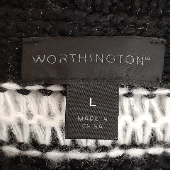 WORTHINGTON Short Black & White Striped Pullover Sweater; Size Large - Picture 3 of 4